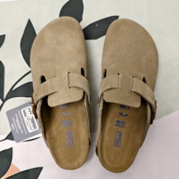 Birkenstock Boston taupe suede mule clogs - Picture 1 of 5